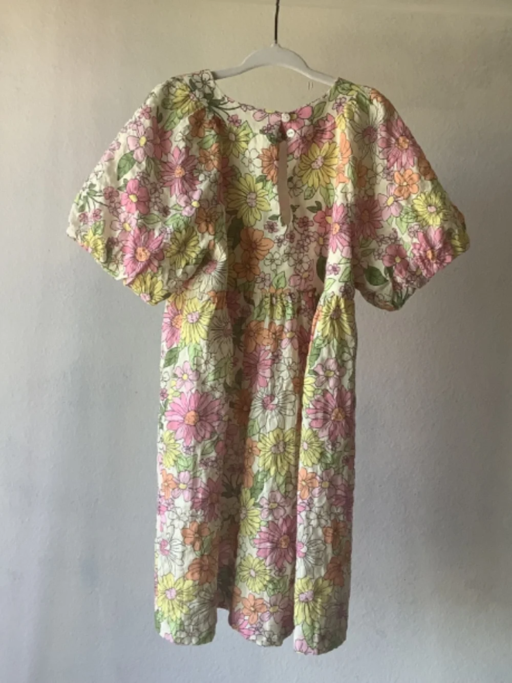 NWT Zara Girls Pink Floral Dress Puff Short Sleeve Button Closure Fit Flare 4-5